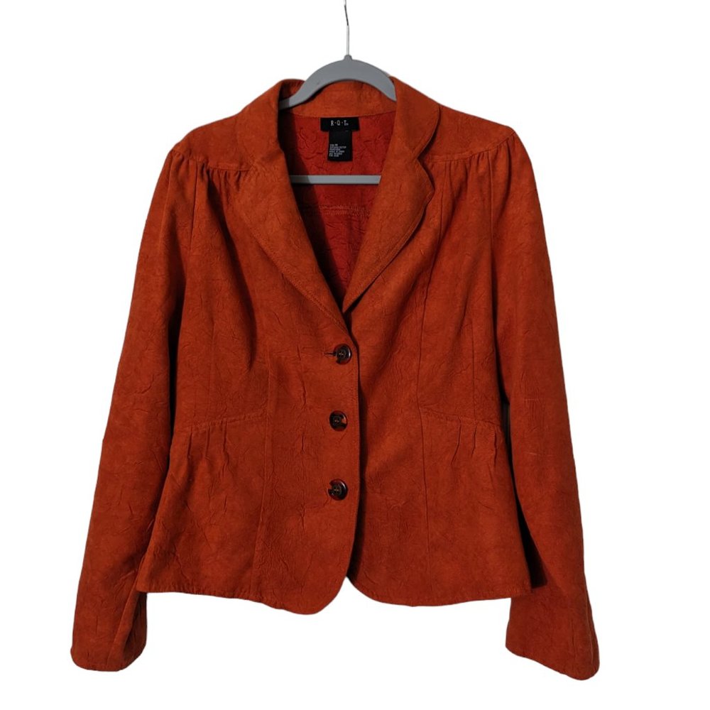 Women's R.Q.T. faux suede button-down blazer, orange, size M